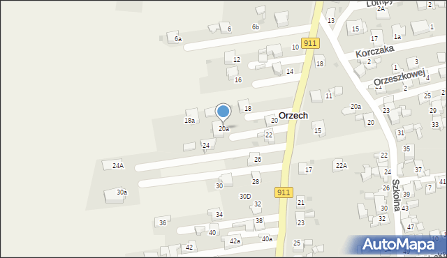 Orzech, Bytomska, 20a, mapa Orzech