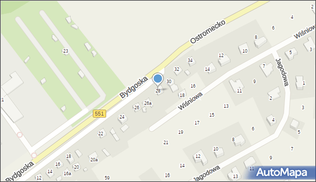 Ostromecko, Bydgoska, 28, mapa Ostromecko