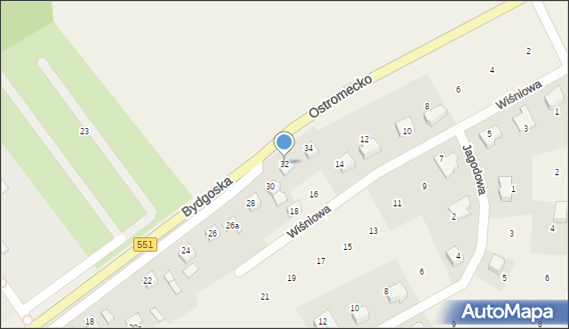 Ostromecko, Bydgoska, 32, mapa Ostromecko