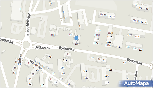 Piła, Bydgoska, 106, mapa Piły