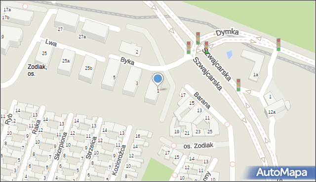 Poznań, Byka, 1, mapa Poznania