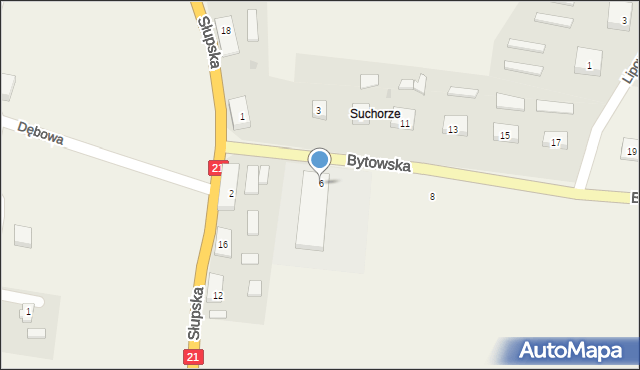 Suchorze, Bytowska, 6, mapa Suchorze