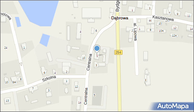 Dąbrowa, Centralna, 1, mapa Dąbrowa