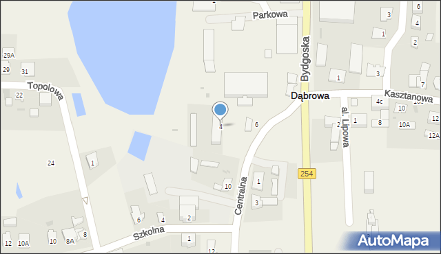 Dąbrowa, Centralna, 4, mapa Dąbrowa