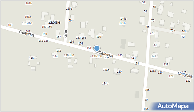 Kalisz, Celtycka, 134-136, mapa Kalisza