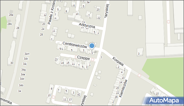 Kraków, Centkiewiczów, 1, mapa Krakowa