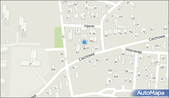 Kraków, Cechowa, 65, mapa Krakowa