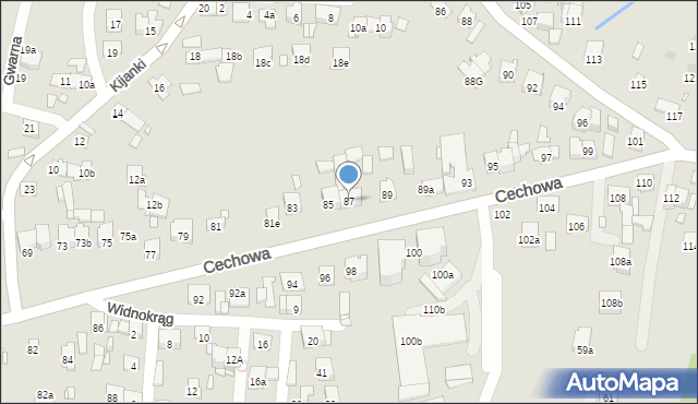 Kraków, Cechowa, 87, mapa Krakowa