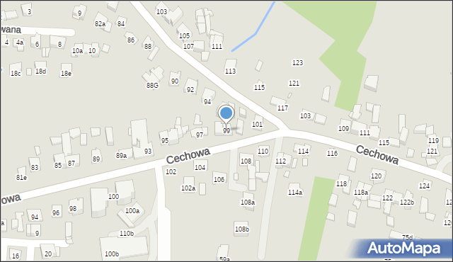 Kraków, Cechowa, 99, mapa Krakowa