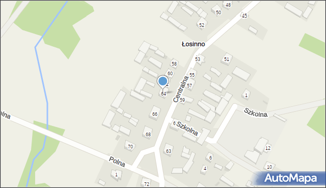 Łosinno, Centralna, 64, mapa Łosinno