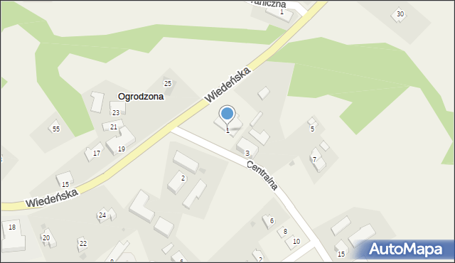 Ogrodzona, Centralna, 1, mapa Ogrodzona