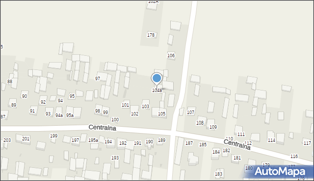 Osiny, Centralna, 104a, mapa Osiny