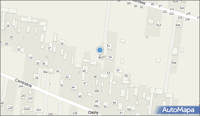 Osiny, Centralna, 50, mapa Osiny