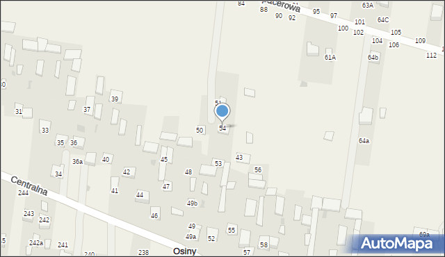 Osiny, Centralna, 54, mapa Osiny