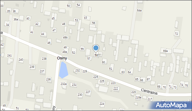 Osiny, Centralna, 58, mapa Osiny