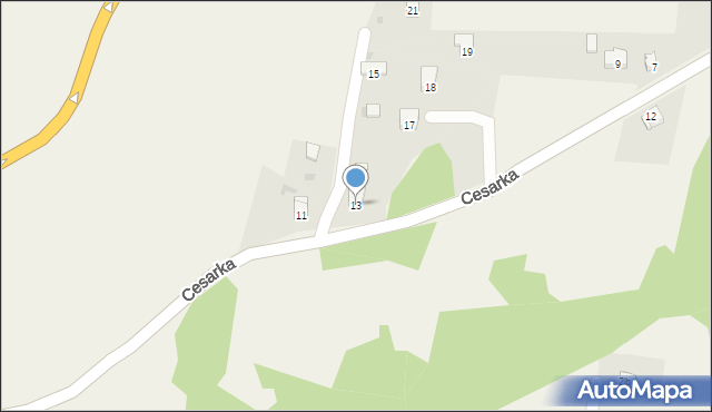 Przybędza, Cesarka, 13, mapa Przybędza