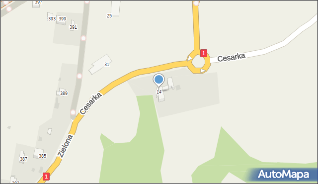 Przybędza, Cesarka, 14, mapa Przybędza