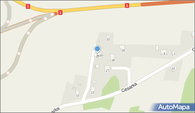 Przybędza, Cesarka, 15, mapa Przybędza