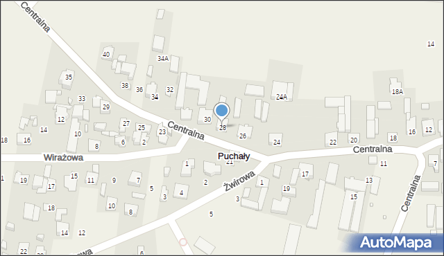 Puchały, Centralna, 28, mapa Puchały
