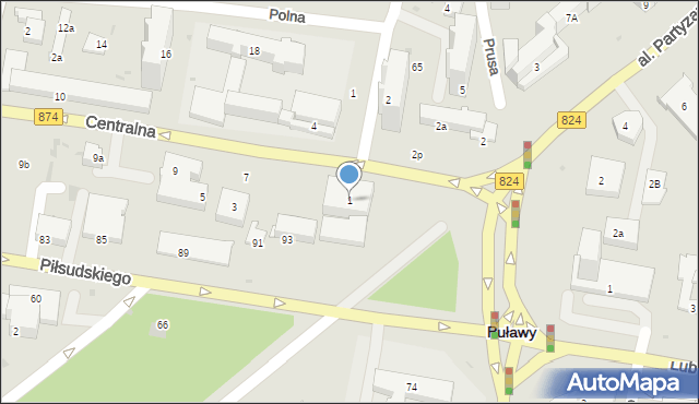 Puławy, Centralna, 1, mapa Puław