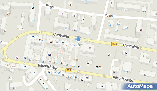 Puławy, Centralna, 13, mapa Puław