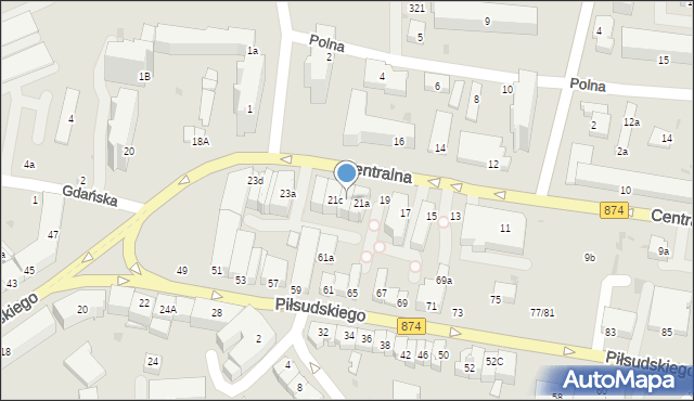 Puławy, Centralna, 21b, mapa Puław