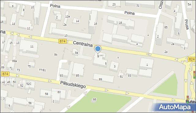 Puławy, Centralna, 9, mapa Puław