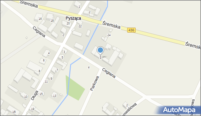 Pysząca, Ceglana, 1, mapa Pysząca