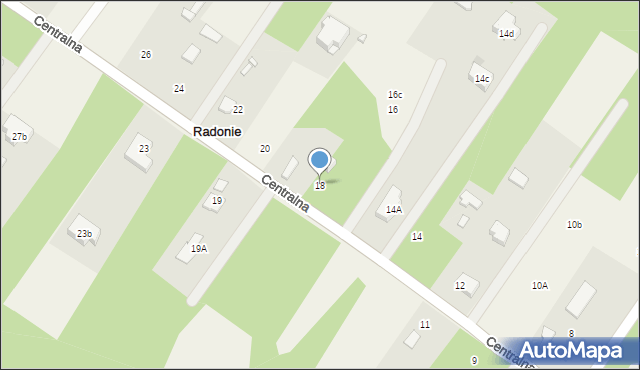 Radonie, Centralna, 18, mapa Radonie