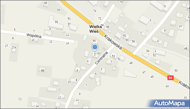 Wielka Wieś, Centralna, 2, mapa Wielka Wieś