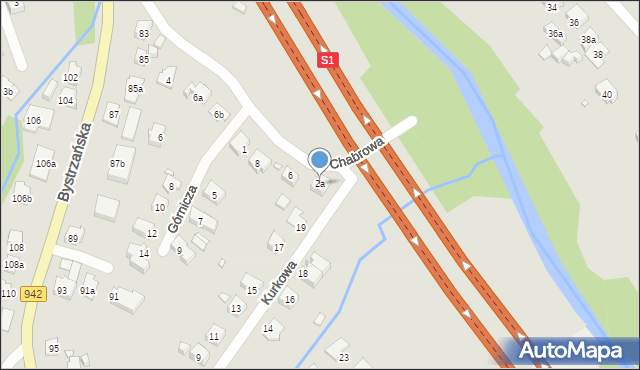 Bielsko-Biała, Chabrowa, 2a, mapa Bielsko-Białej