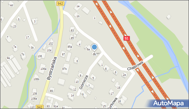 Bielsko-Biała, Chabrowa, 6b, mapa Bielsko-Białej