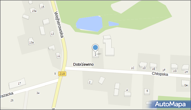 Dobrzewino, Chłopska, 1, mapa Dobrzewino