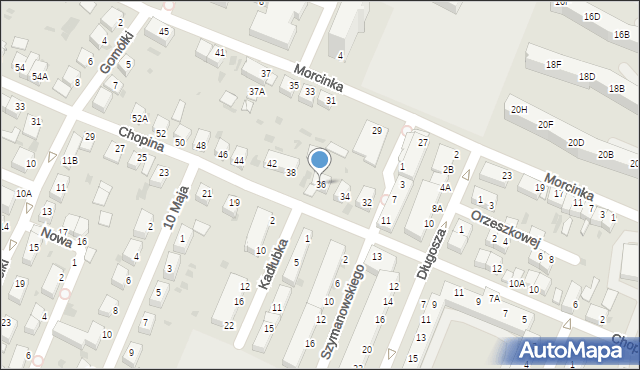 Głogów, Chopina Fryderyka, 36, mapa Głogów