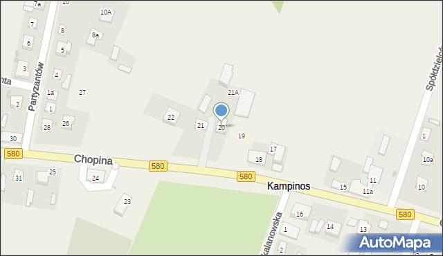 Kampinos, Chopina Fryderyka, 20, mapa Kampinos