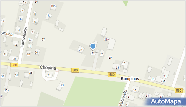 Kampinos, Chopina Fryderyka, 21, mapa Kampinos