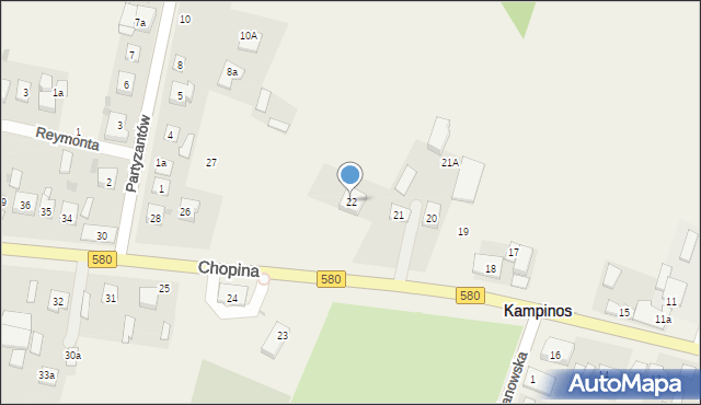 Kampinos, Chopina Fryderyka, 22, mapa Kampinos