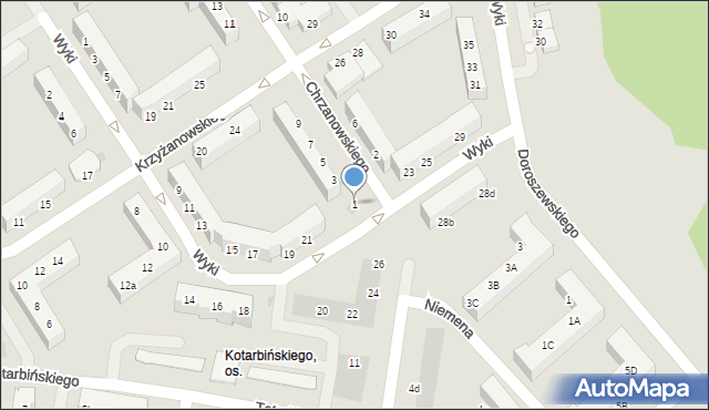 Koszalin, Chrzanowskiego Ignacego, 1, mapa Koszalina