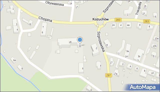 Kożuchów, Chopina Fryderyka, 11, mapa Kożuchów