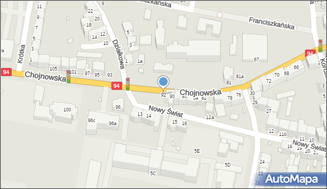 Legnica, Chojnowska, 92, mapa Legnicy