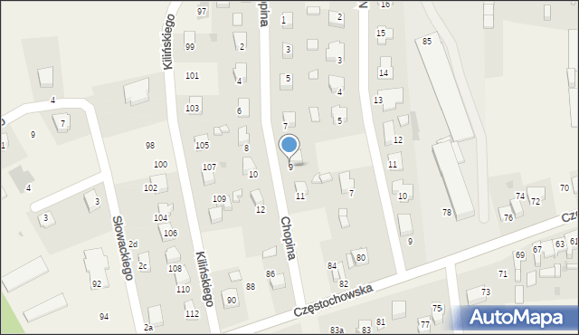 Mstów, Chopina Fryderyka, 9, mapa Mstów