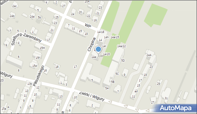 Oświęcim, Chopina Fryderyka, 14o, mapa Oświęcimia