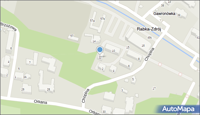 Rabka-Zdrój, Chopina Fryderyka, 12, mapa Rabka-Zdrój