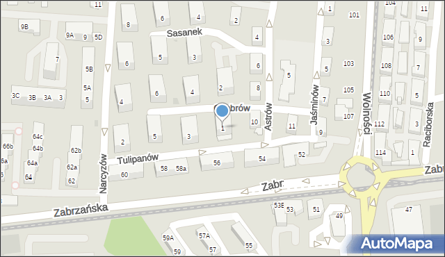 Ruda Śląska, Chabrów, 1, mapa Rudy Śląskiej