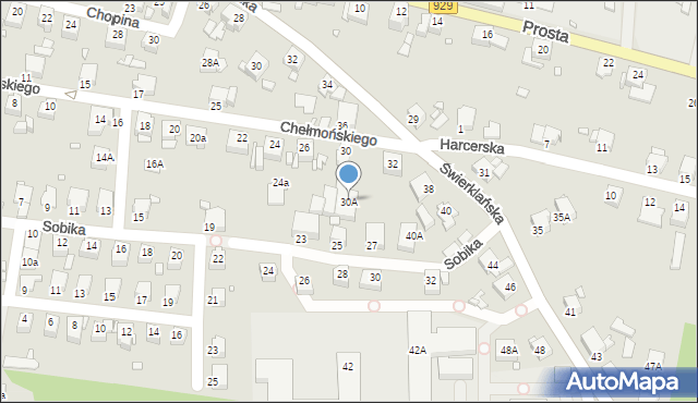 Rybnik, Chełmońskiego, 30A, mapa Rybnika