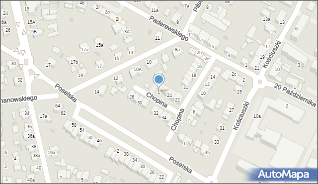 Środa Wielkopolska, Chopina Fryderyka, 01, mapa Środa Wielkopolska
