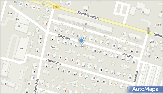 Tarnobrzeg, Chopina Fryderyka, 32, mapa Tarnobrzegu