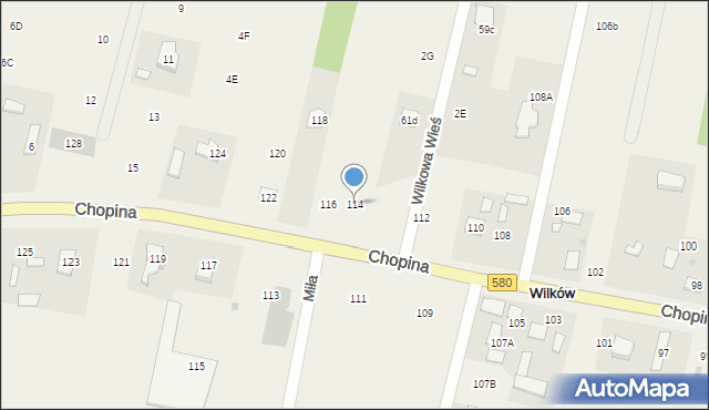 Wilkowa Wieś, Chopina Fryderyka, 114, mapa Wilkowa Wieś