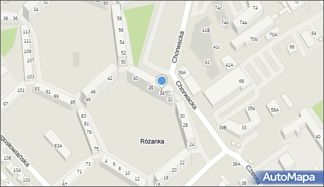 Wrocław, Chorwacka, 34, mapa Wrocławia