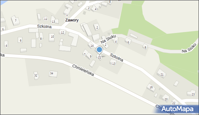 Zawory, Chmieleńska, 11, mapa Zawory